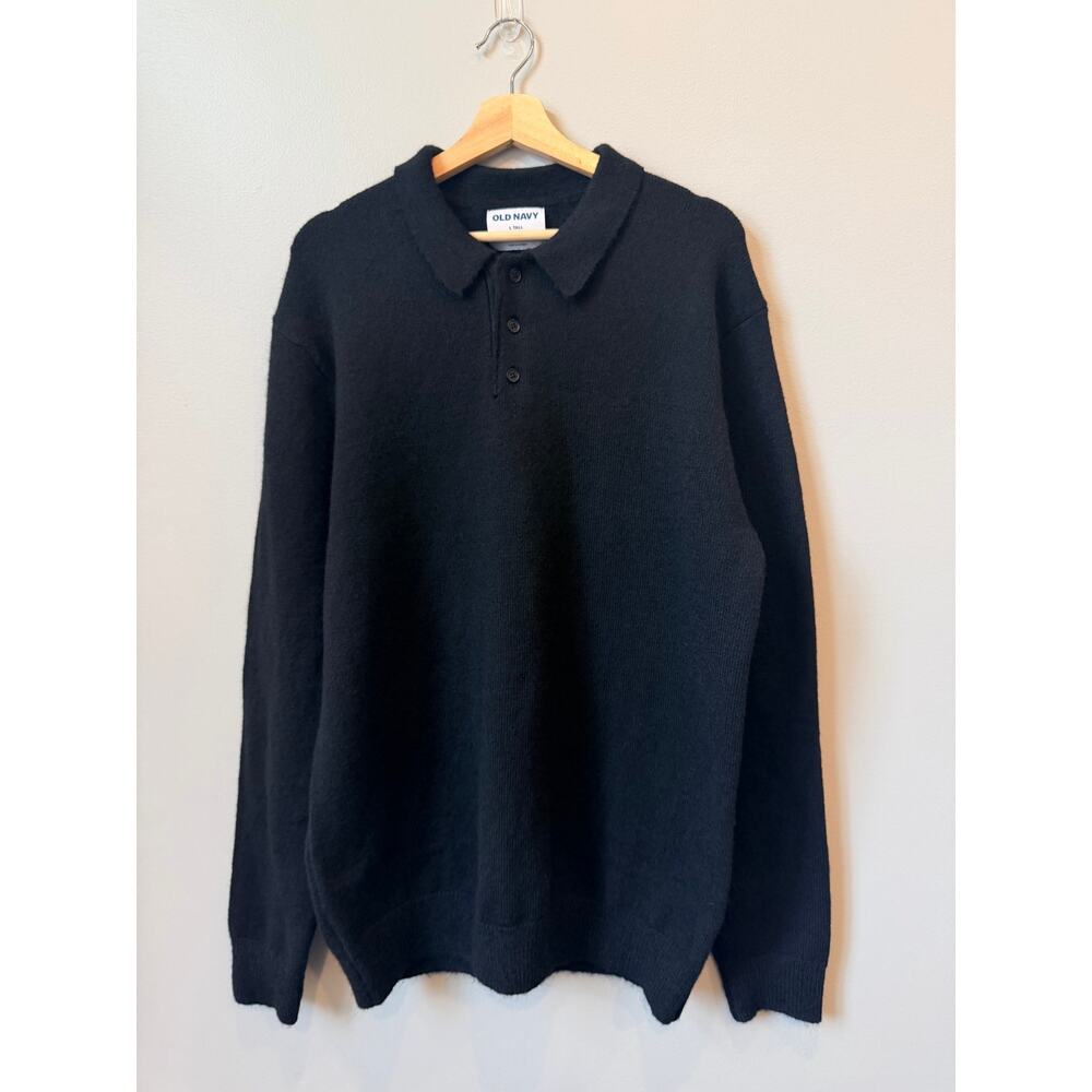 Old Navy Men's L Tall Black Collared Polo Sweater Go-Recycled New with Tags